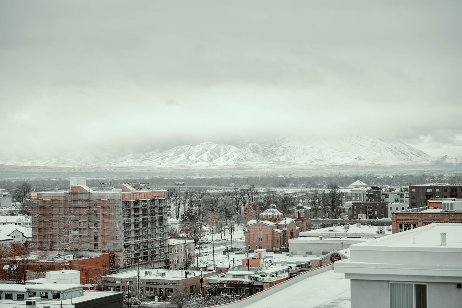 Salt Lake City in winter with the Wasatch Mountains